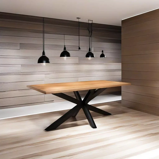Solid Oak Dining Table on Steel, Metal SPIDER LEGS, VESTA
